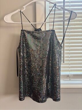 Sequin Halter Crop Top - Shiny